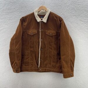 Gap Trucker Jacket Mens 2XL Brown Corduroy Sherpa Lined Wide Wale Outdoor Chore